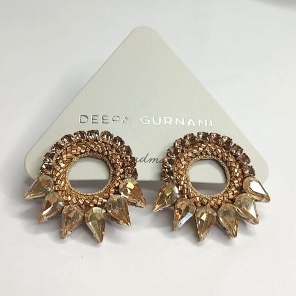 Anthropologie Deepa Gurnani Earrings Valencia Beaded Crystal Gold Studs - Picture 7 of 11